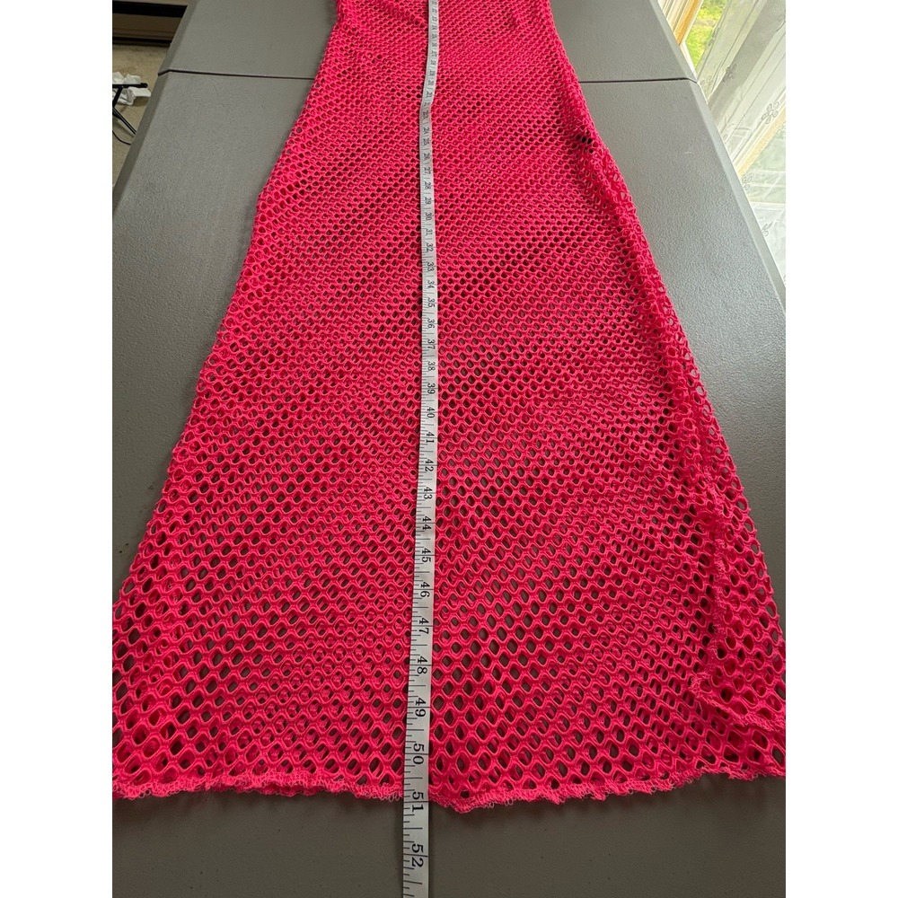 Women Mesh Maxi Cover Up Sz LARGE Neon Pink See Through Summer Dress Beach - Picture 8 of 13